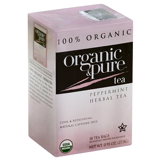 Organic & Pure Tea Herbal Peppermint 18 Bag (Pack Of 6)