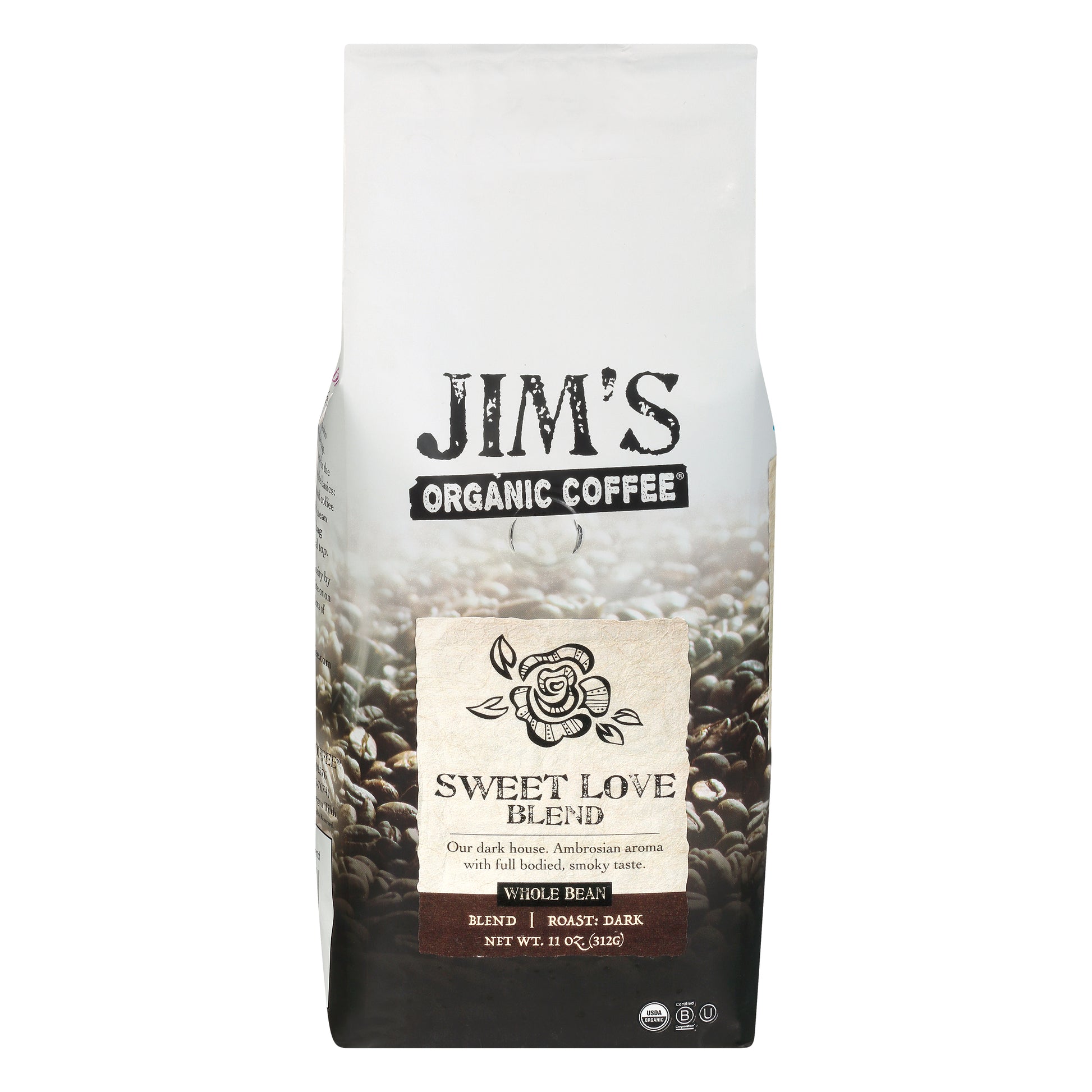Jim's Organic Coffee Sweet Love Organic Coffee Beans 11oz Pack of 6