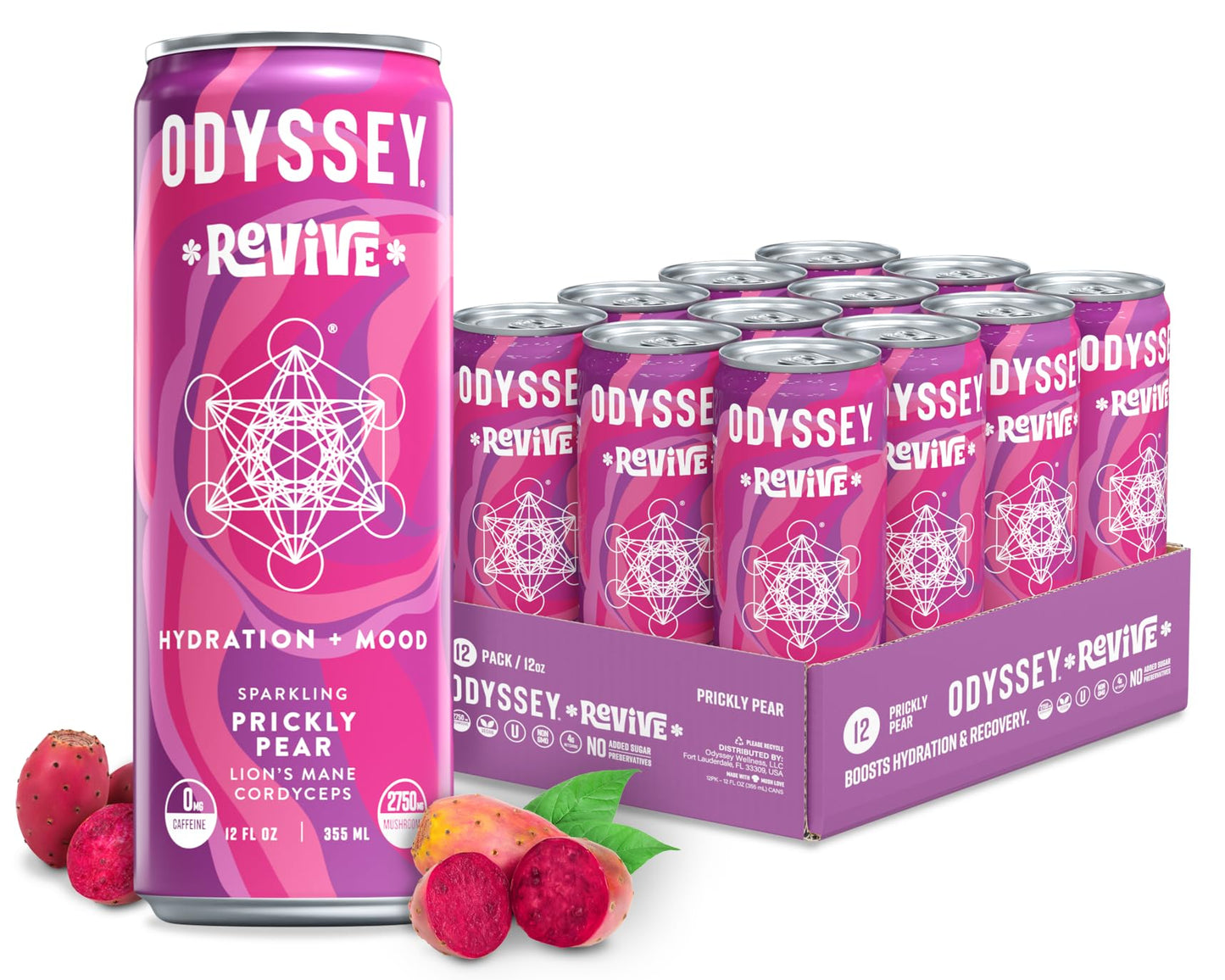 Odyssey Elixir Beverage Revive Prickly Pear 12 fl oz Pack of 12