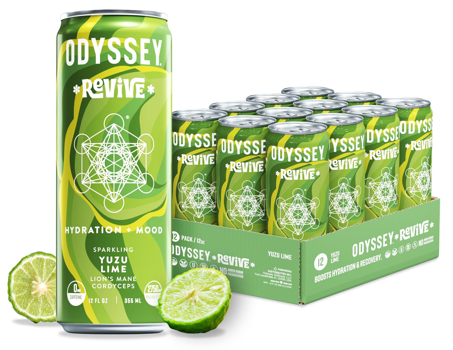 Odyssey Elixir Beverage Revive Yuzu Lime 12 fl oz Pack of 12