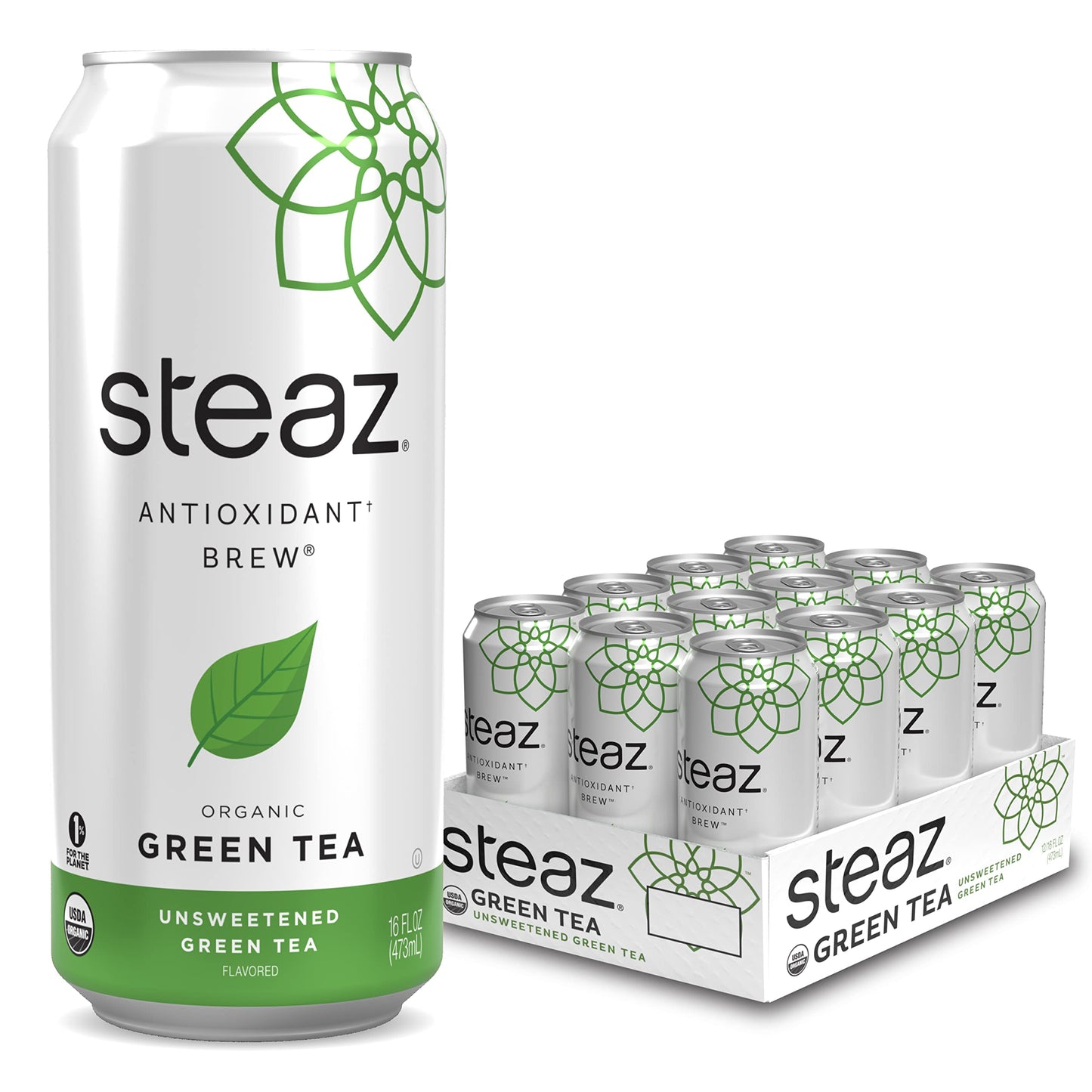 Steaz Unsweetened Green Tea 16 fl oz Pack of 12