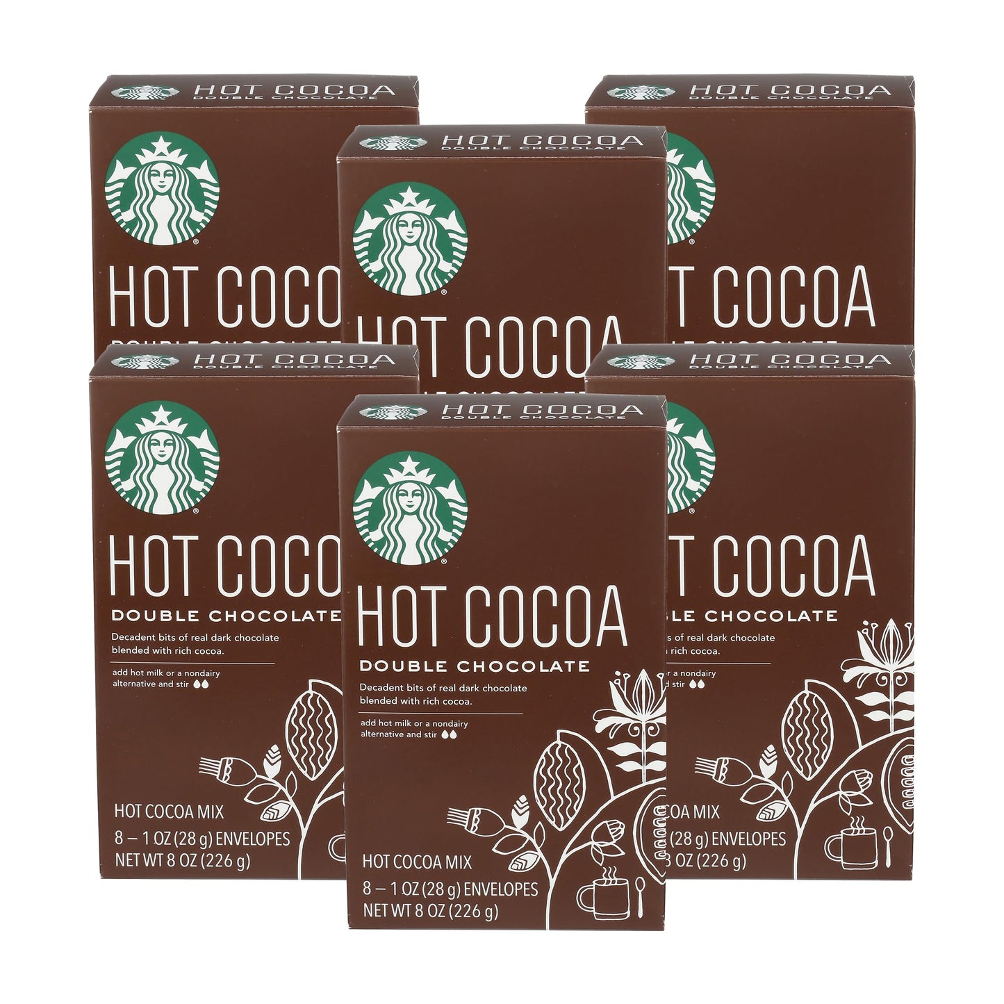 Starbucks Hot Cocoa Double Chocolate Box 8 pc 8 oz Pack of 6