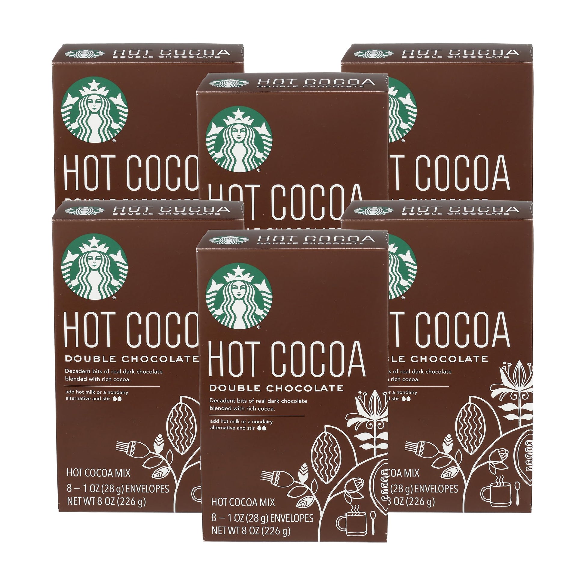 Starbucks Hot Cocoa Double Chocolate Box 8 pc 8 oz Pack of 6