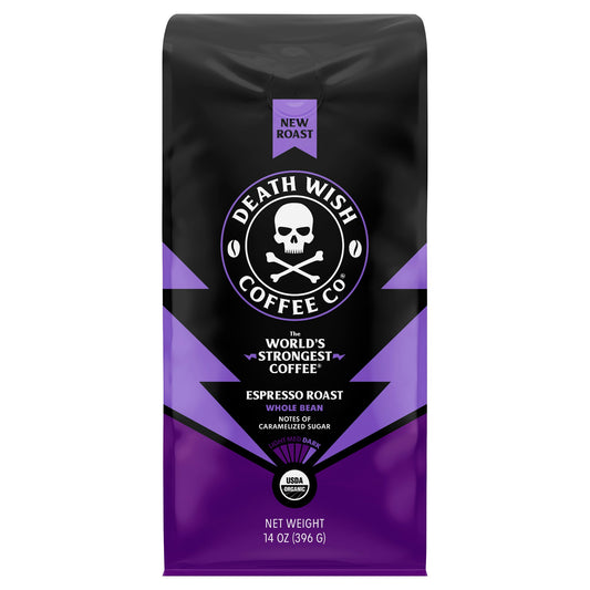 Death Wish Coffee Cofee Whole bean Espresso Roast Organic 14 oz (Pack Of 6)