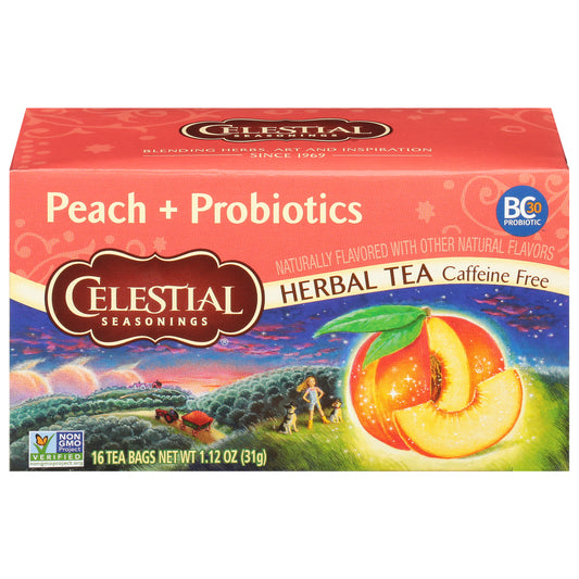 Celestial Seasonings Tea Country Peach + Probiotics 16 Bag (Pack Of 6)