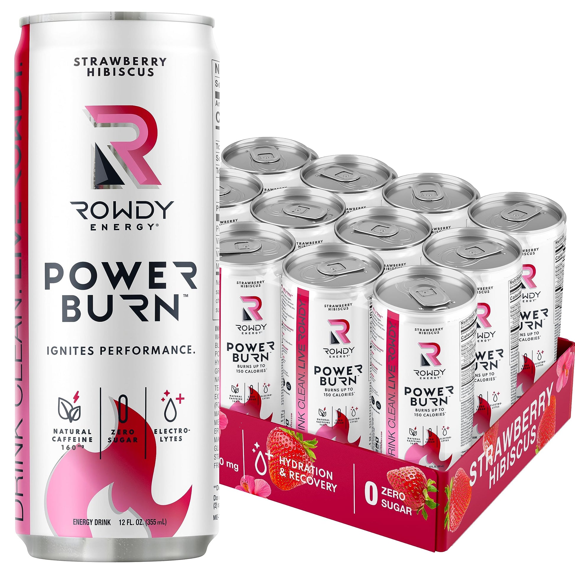 Rowdy Energy Strawberry Hibiscus Power Burn Beverage 12 fl oz Pack of 12