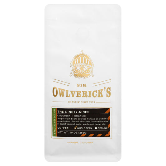 Sir Owlverick Coffee Ninety-Nine Whole Bean Organic 10 oz Pack of 8