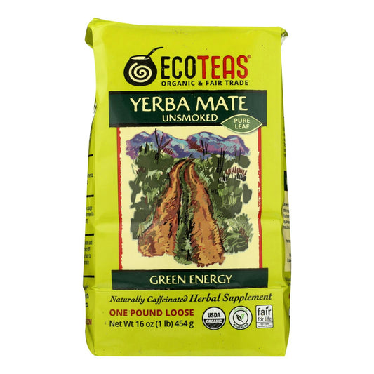 Ecoteas Organic Yerba Mate Unsmoked Green Energy Loose Tea 1 lb (Pack of 6)