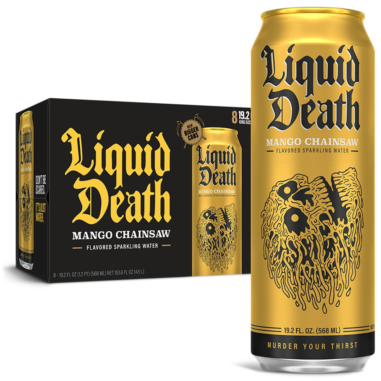 Liquid Death Water Sparkling Mango Chainsaw