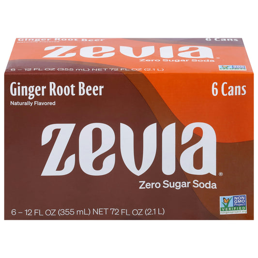 Zevia Soda Ginger Root Beer 72 FO (Pack of 4)