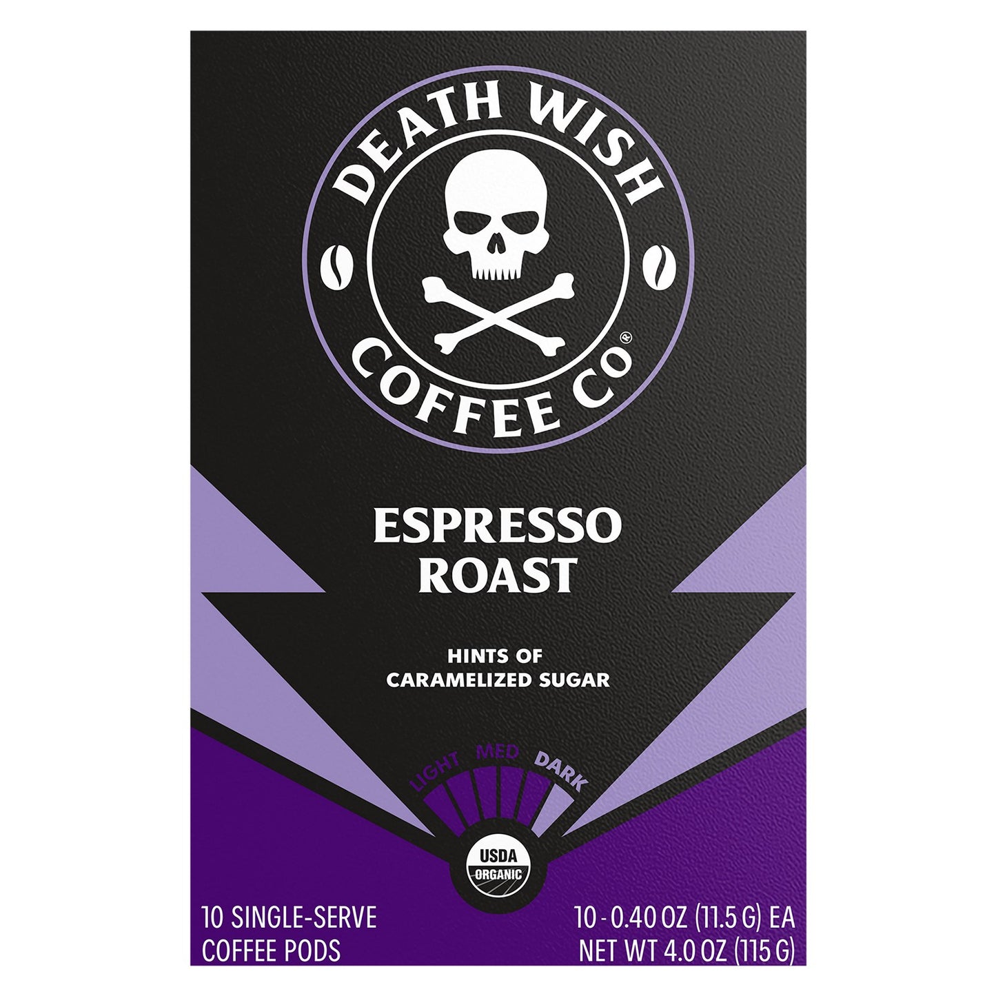 Death Wish Coffee Coffe Single serve Espresso Roast Organic 10 Ct (Pack Of 6)