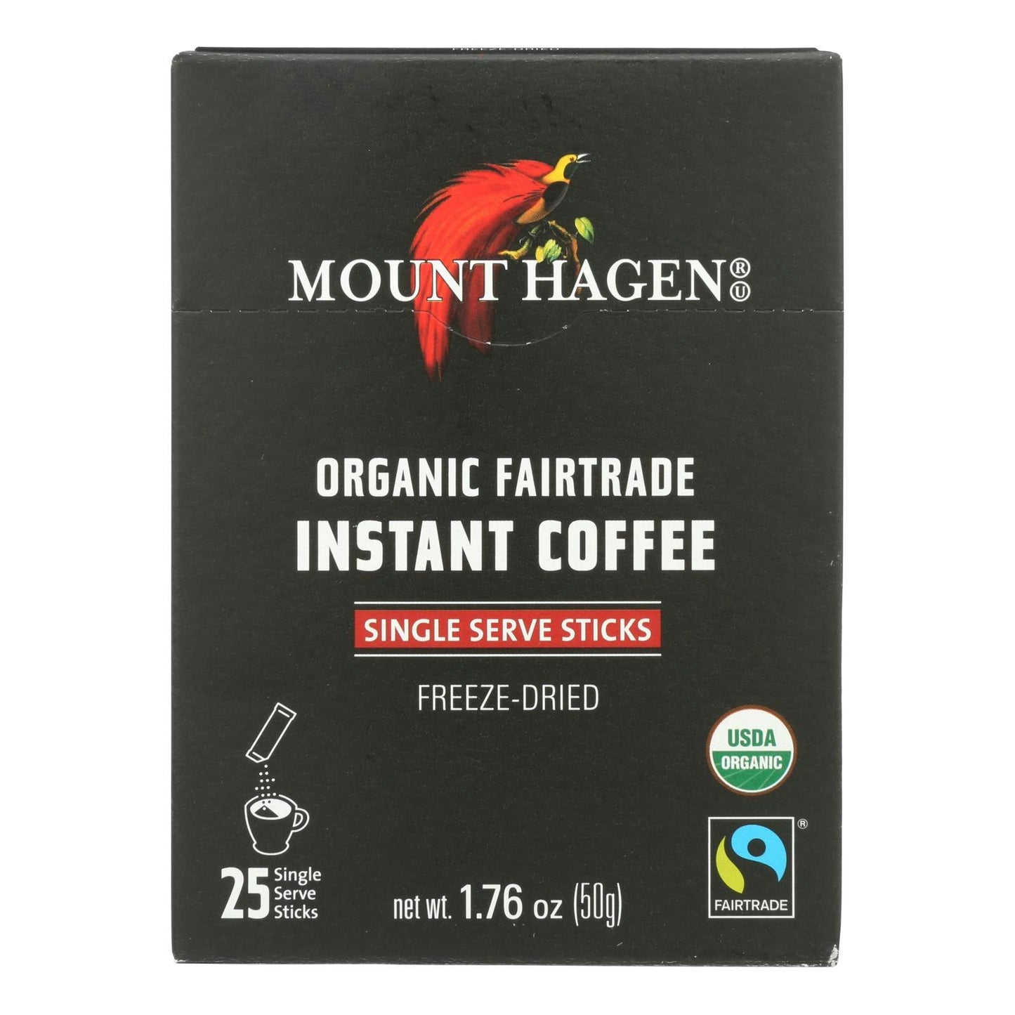 Mount Hagen - Organic Fairtrade Instant Coffee 25 Single Serve Sticks 1.76 oz (Pack of 8)