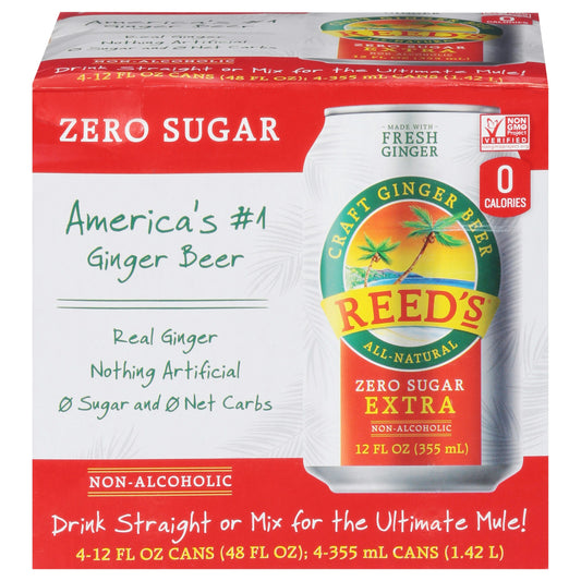 Reeds Soda 4 Pack Ginger Extra Zero