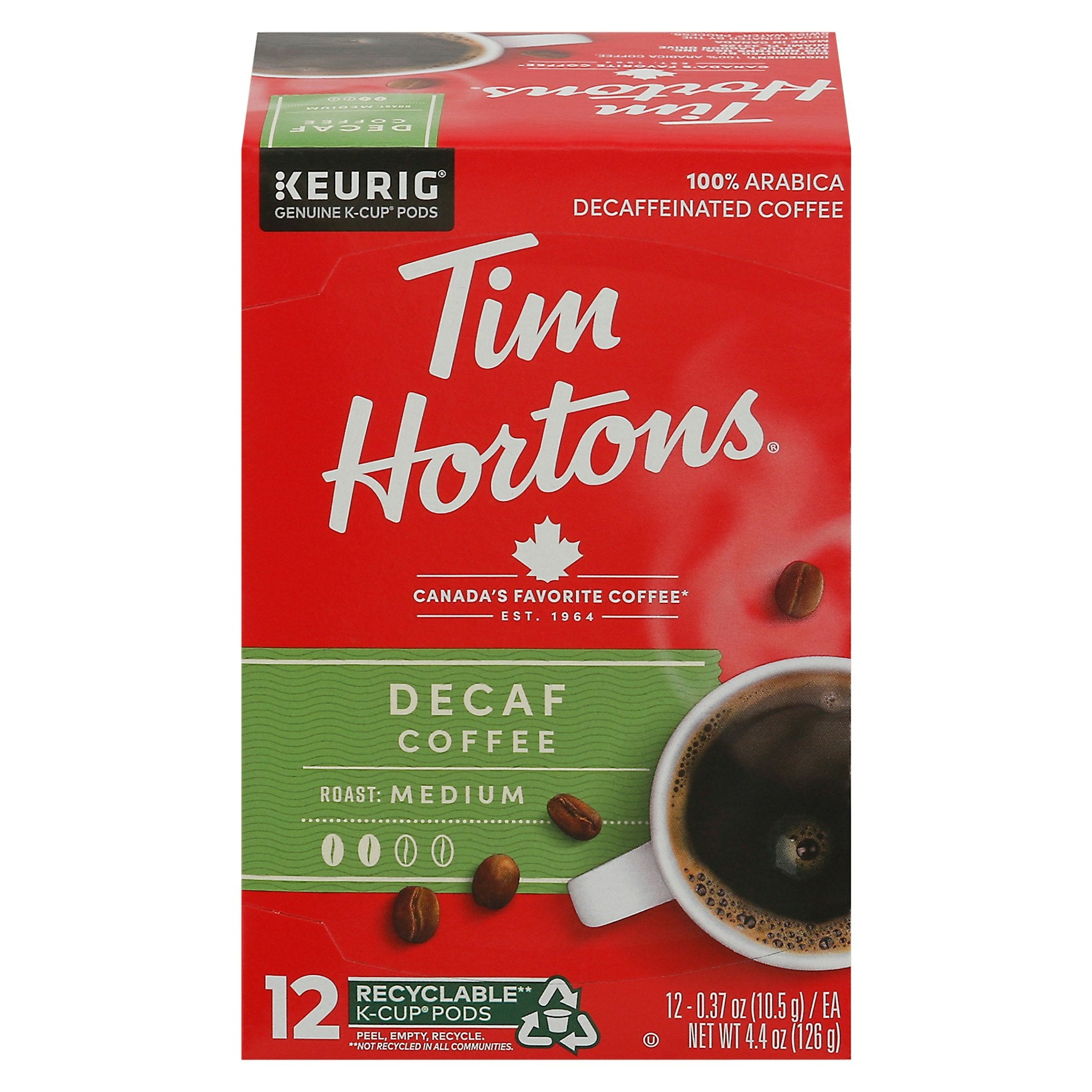 Tim Horton Coffee Sea Salt Decaffeinated 100% Arab 12Pc 4.44 Oz (Pack of 6)