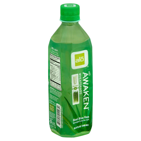 Alo Original Awaken Aloe Vera Juice Drink  - Wheatgrass 16.9 FO (Pack of 12)