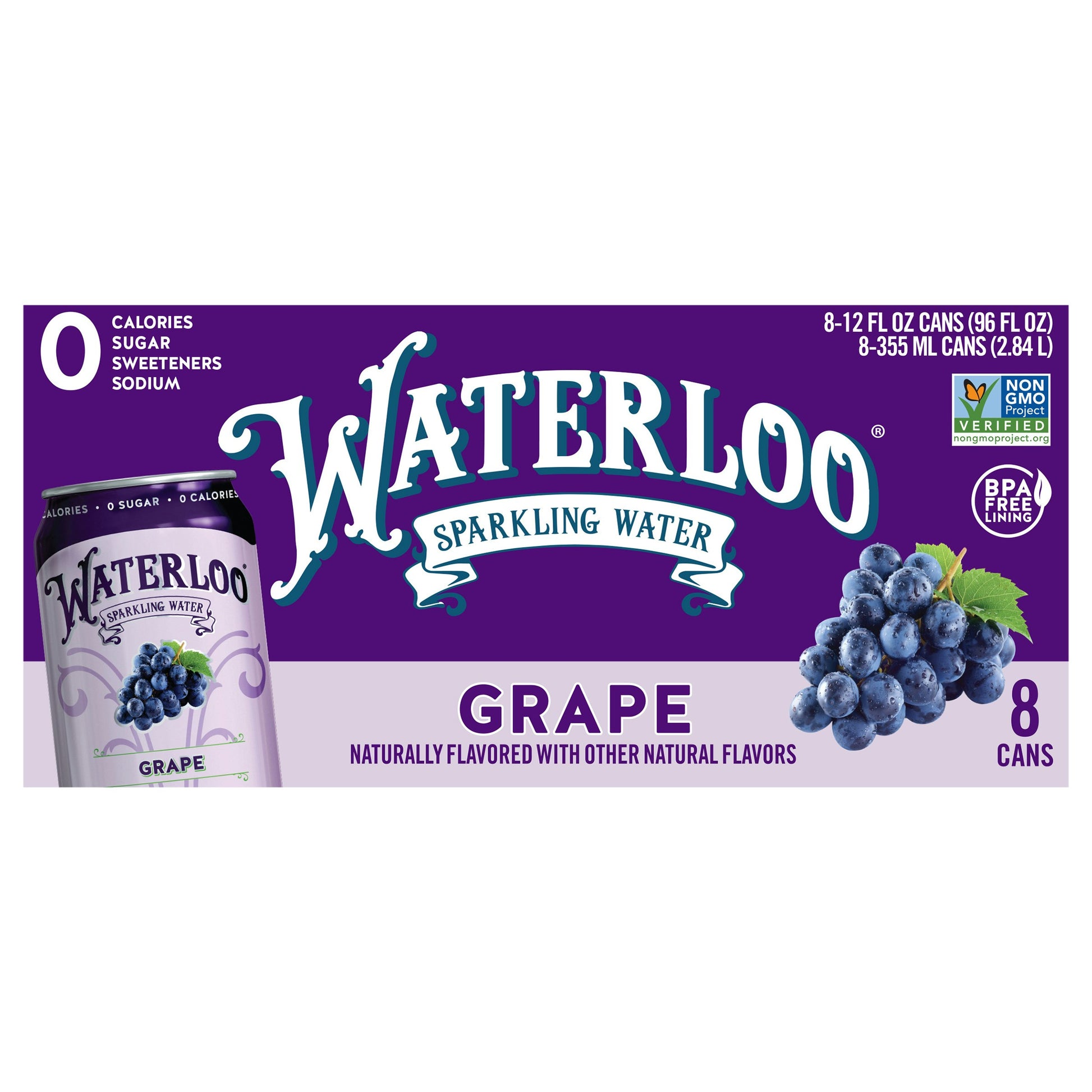 Waterloo Sparkling Water Grape 96 FO (Pack of 3)
