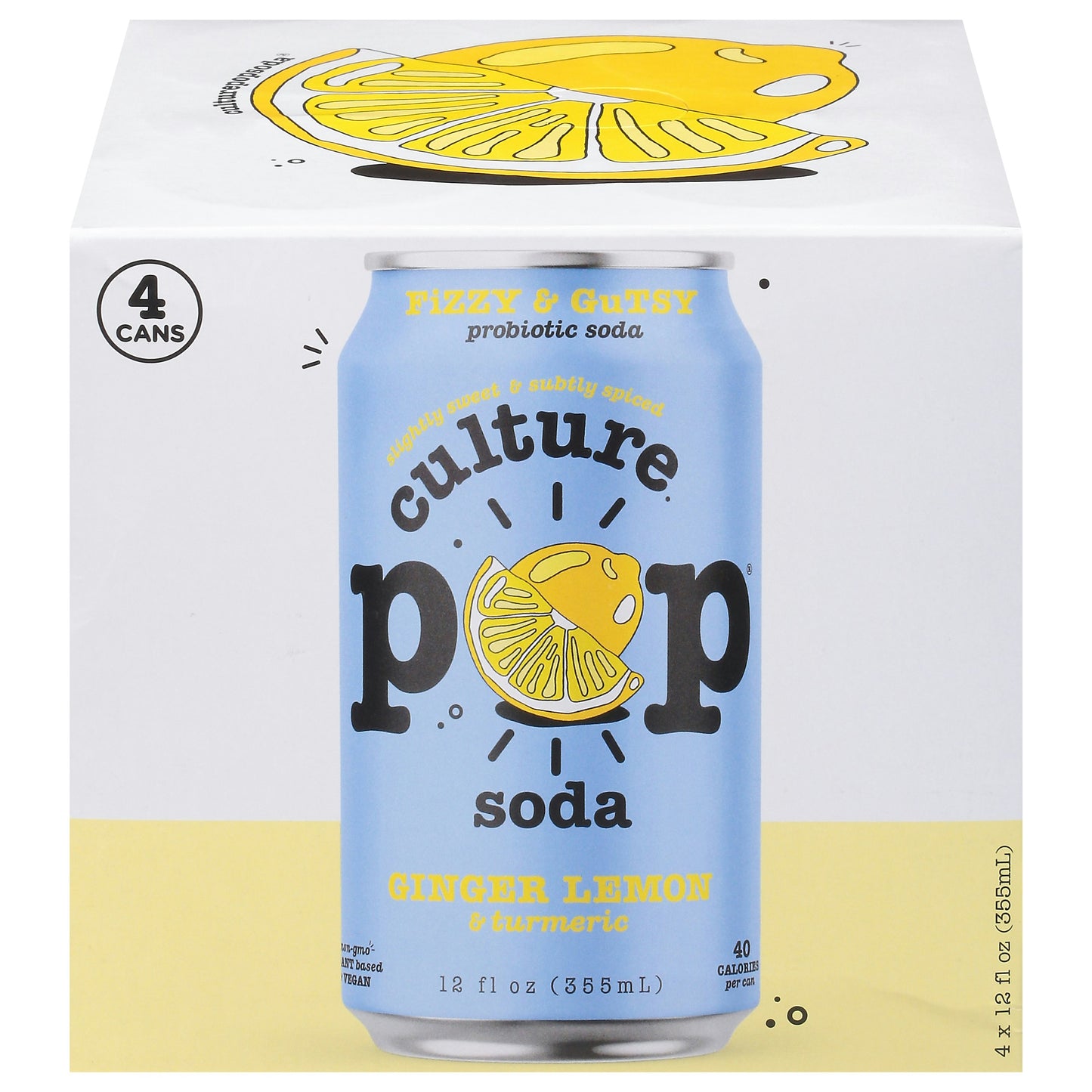 Culture Pop Soda Prebiotic Ginger Lemon 4 Pack 48 fl oz (Pack of 6)