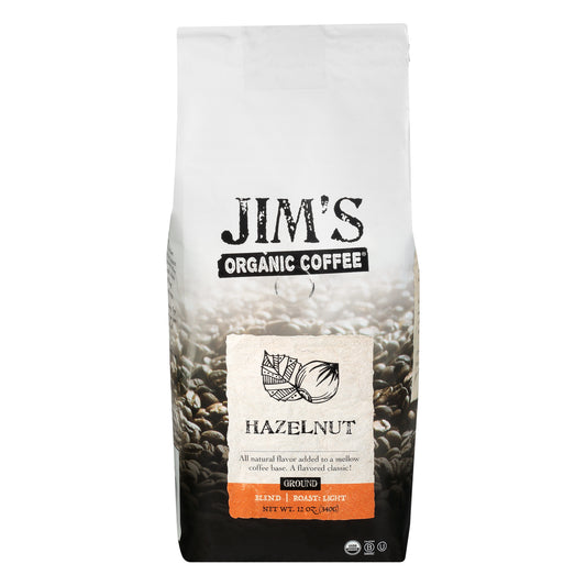 Jim's Organic Coffee Hazelnut Ground Coffee 12oz Pack of 6