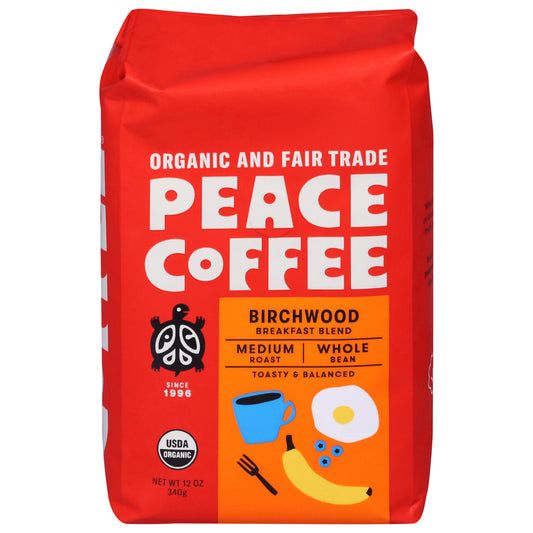 Peace Coffee Whole Bean Birchwood Coffee 12 oz Pack of 6