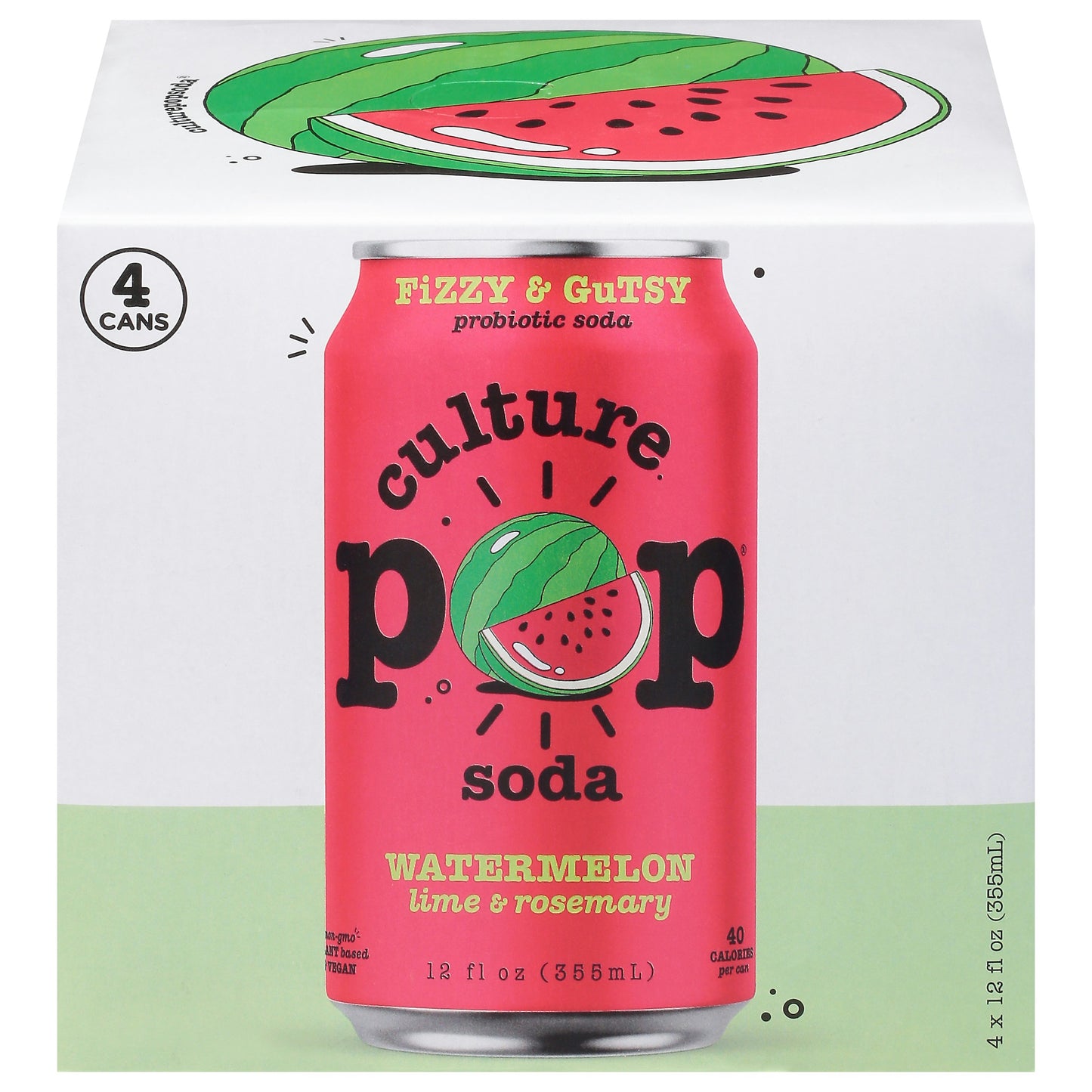 Culture Pop Soda Prebiotic Watermelon 4 Pack 48 fl oz (Pack of 6)