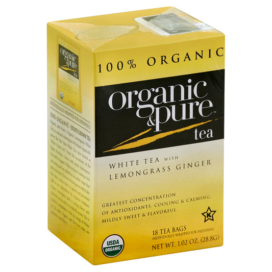 Organic & Pure Tea White Lemongrass Ginger 18 Bag (Pack Of 6)