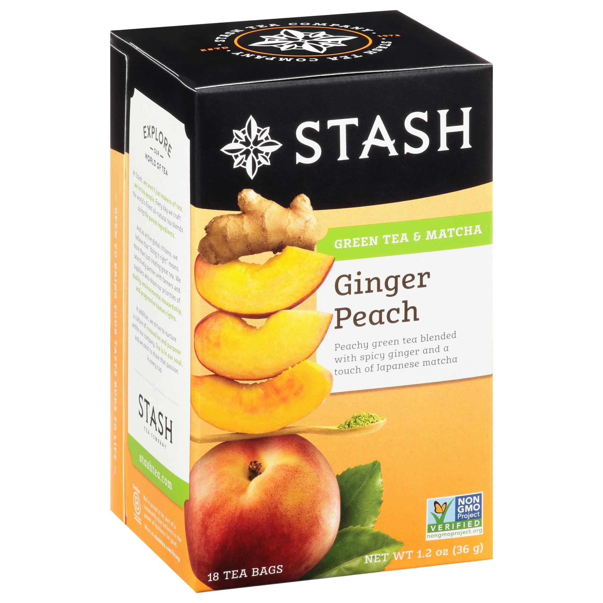 Stash Tea Tea Grain Ginger Peach Matcha 18 Bag (Pack of 6)