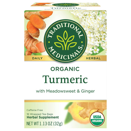 Traditional Medicinals Tea Turmeric Meadowsweet Ginger 16 Bag (Pack of 6)