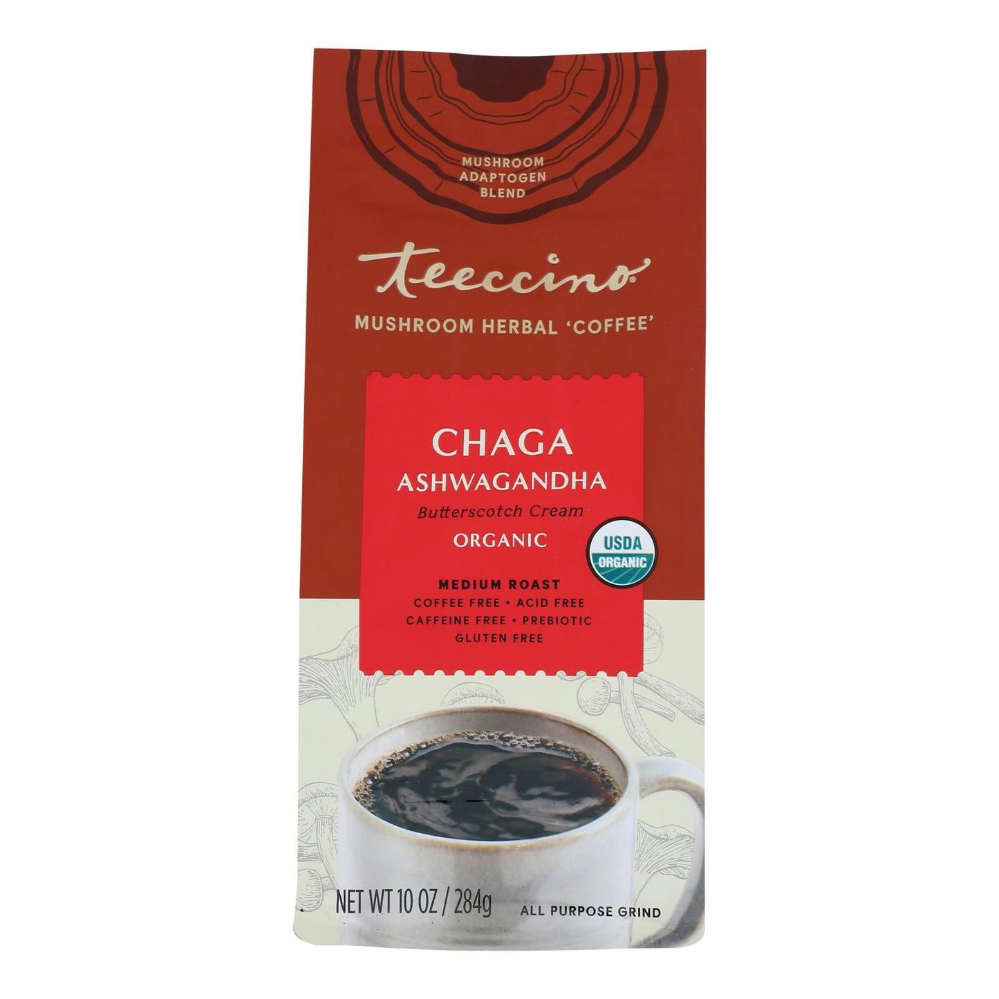 Teeccino - Mushroom Coffee Chaga Ashwagandha 10 oz (Pack of 6)