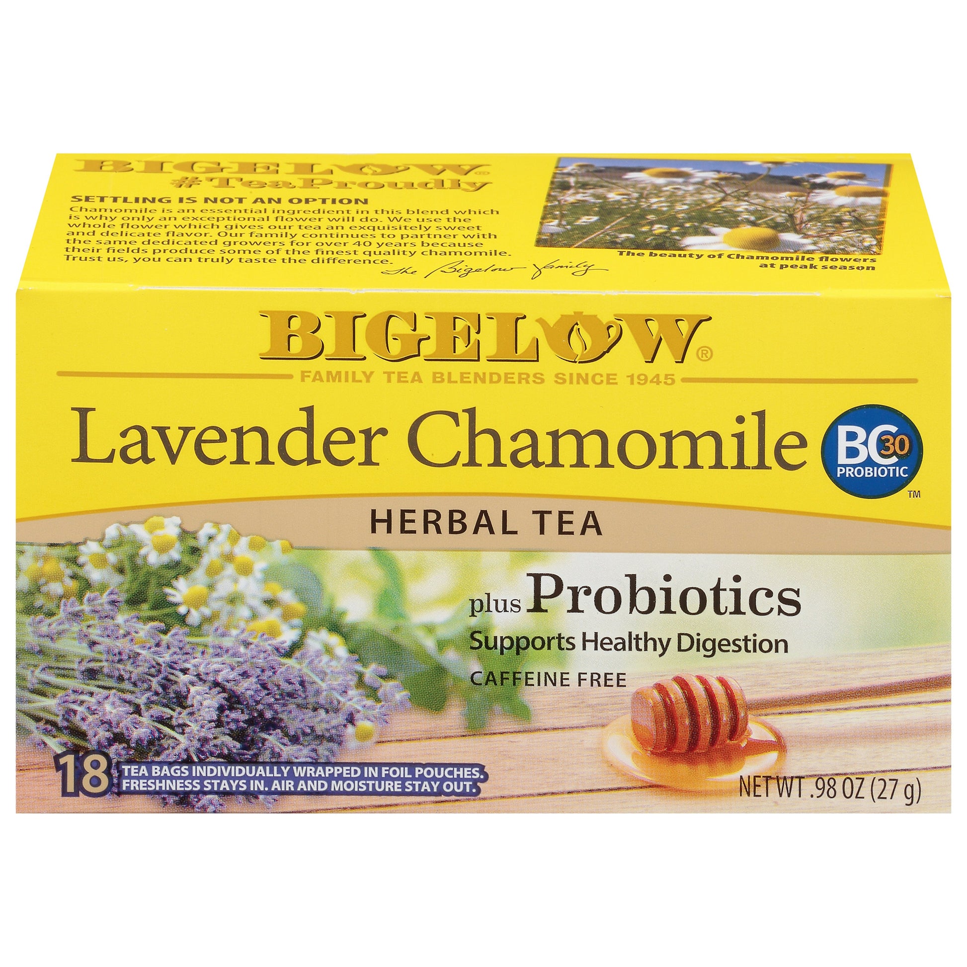 Bigelow Tea Bags Herbal Bags Lavender Chamomile Plus Probiotic 18 Count - 0.98 Oz (Pack of 6)