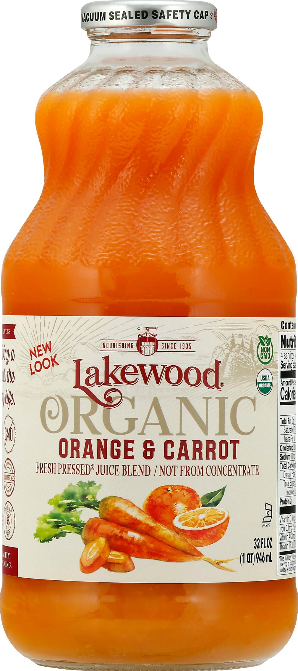 Lakewood Juice Orange Carrot Organic 32 fl oz (Pack of 6)