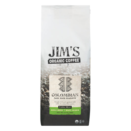 Jim's Organic Coffee Colombian Coffee Beans Organic 12oz Pack of 6