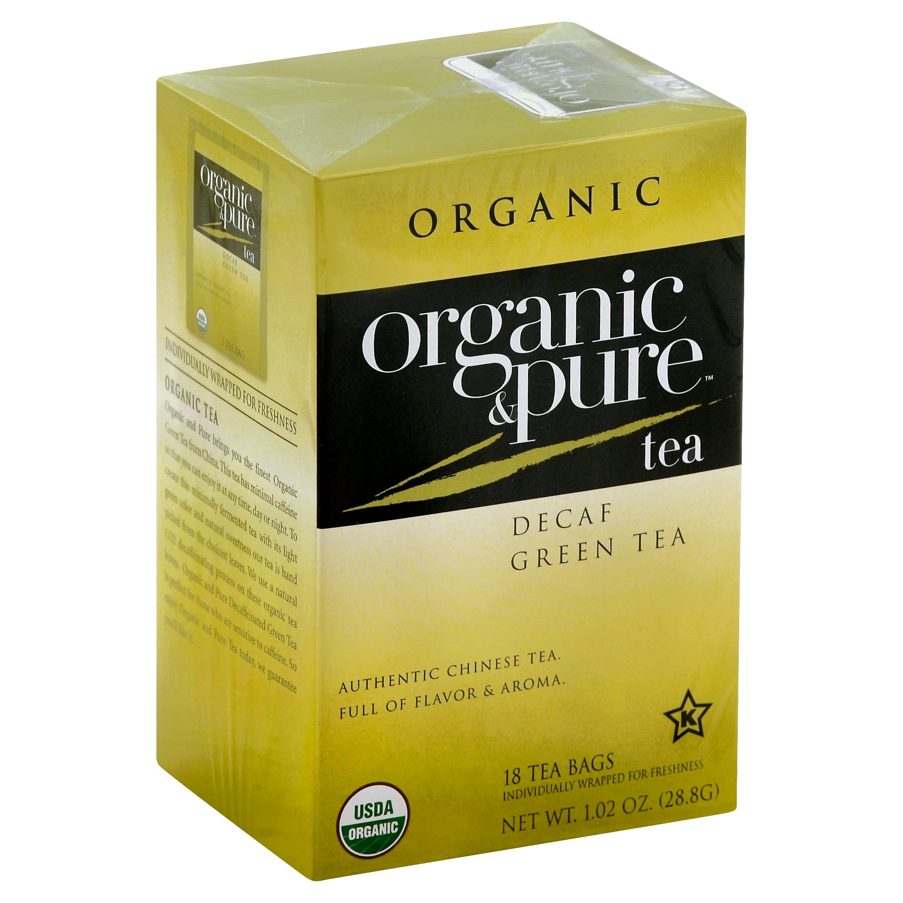 Organic & Pure Tea Green Decaffeinated 18 Bag (Pack Of 6)