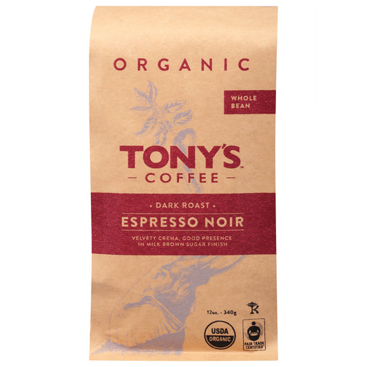 Tony's Coffee Whole Bean Espresso Noir 12 oz Pack of 6