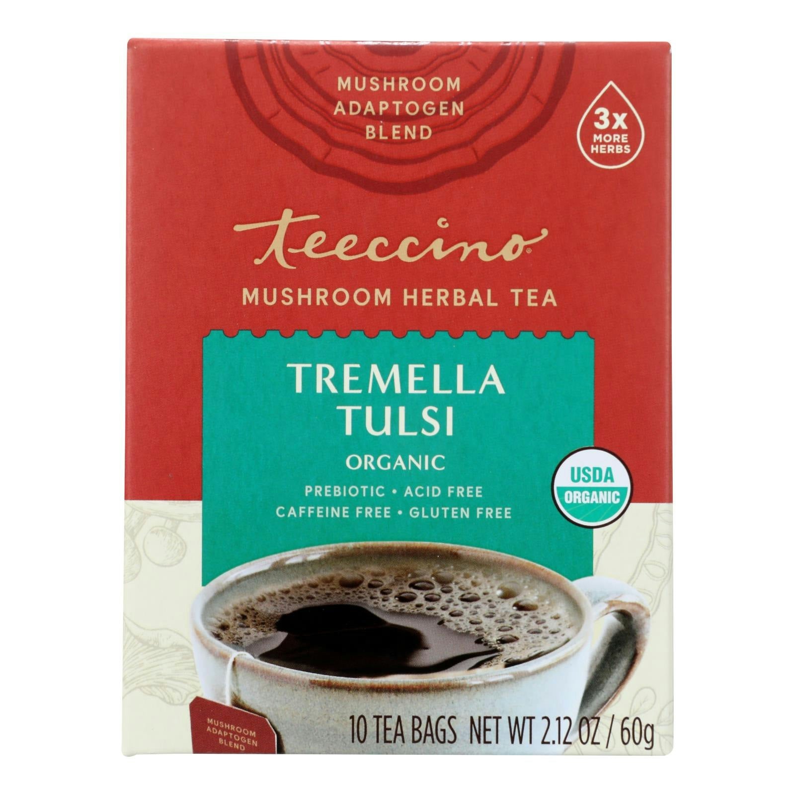 Teeccino - Mushroom Tea Tremella Tulsi 10 Bags (Pack of 6)