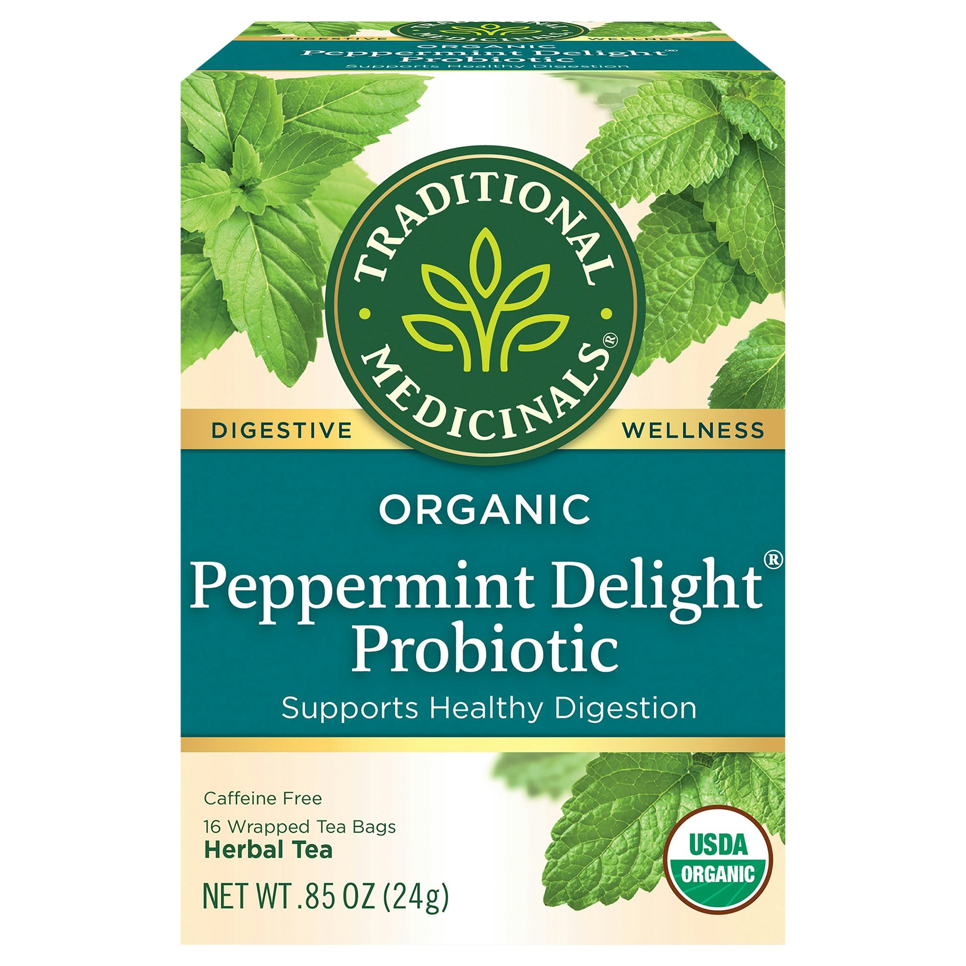 Traditional Medicinals Tea Peppmint Delight Probiotic 16 Bag (Pack of 6)