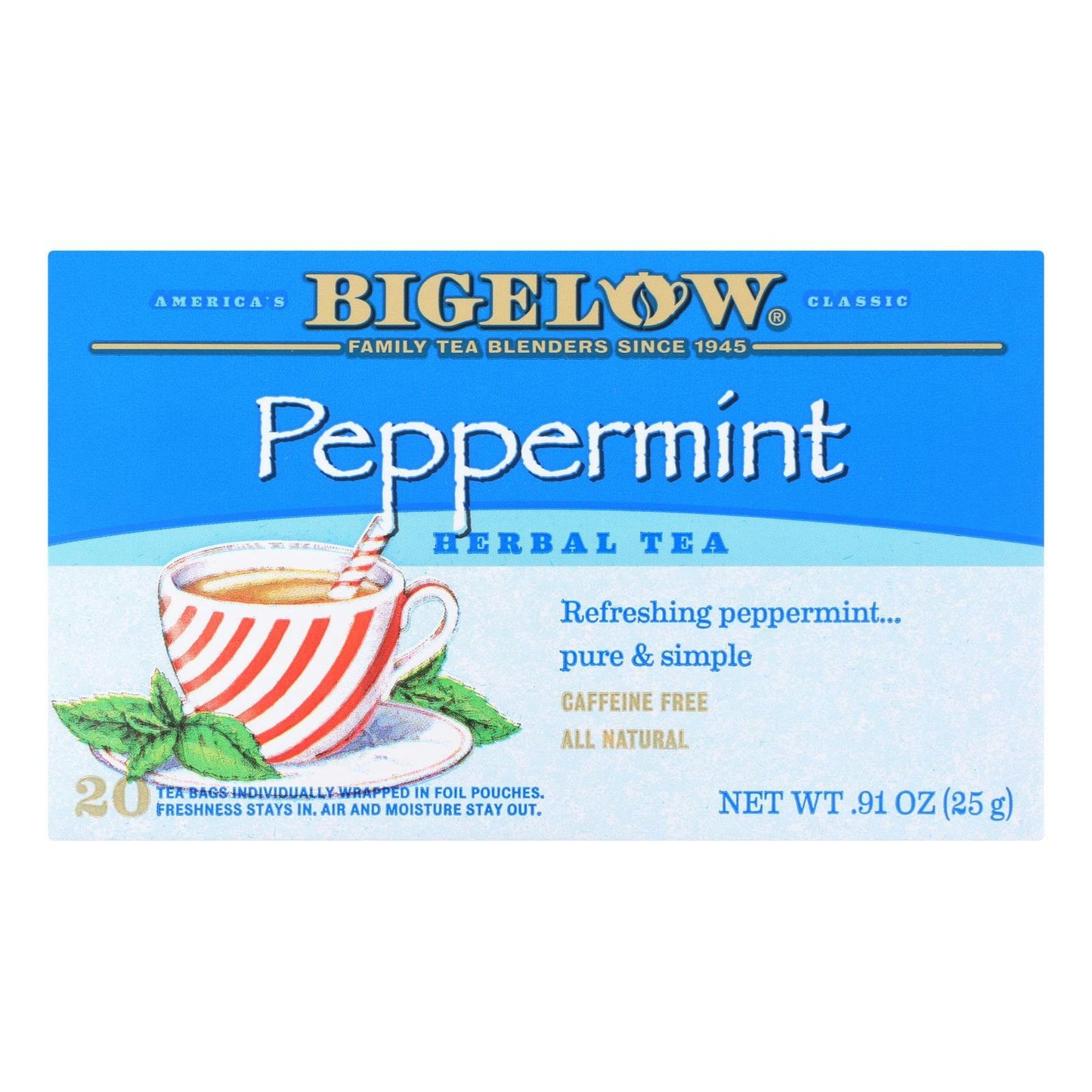 Bigelow Herbal Tea Caffeine Free Peppermint - 20 per Pack (6 Packs Total)