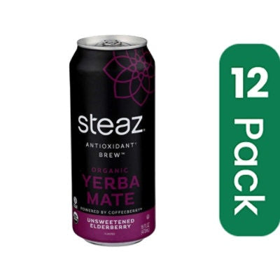 Steaz Organic Unsweetened Elderberry Yerba Mate - 16 Fluid Ounce (Pack of 12)