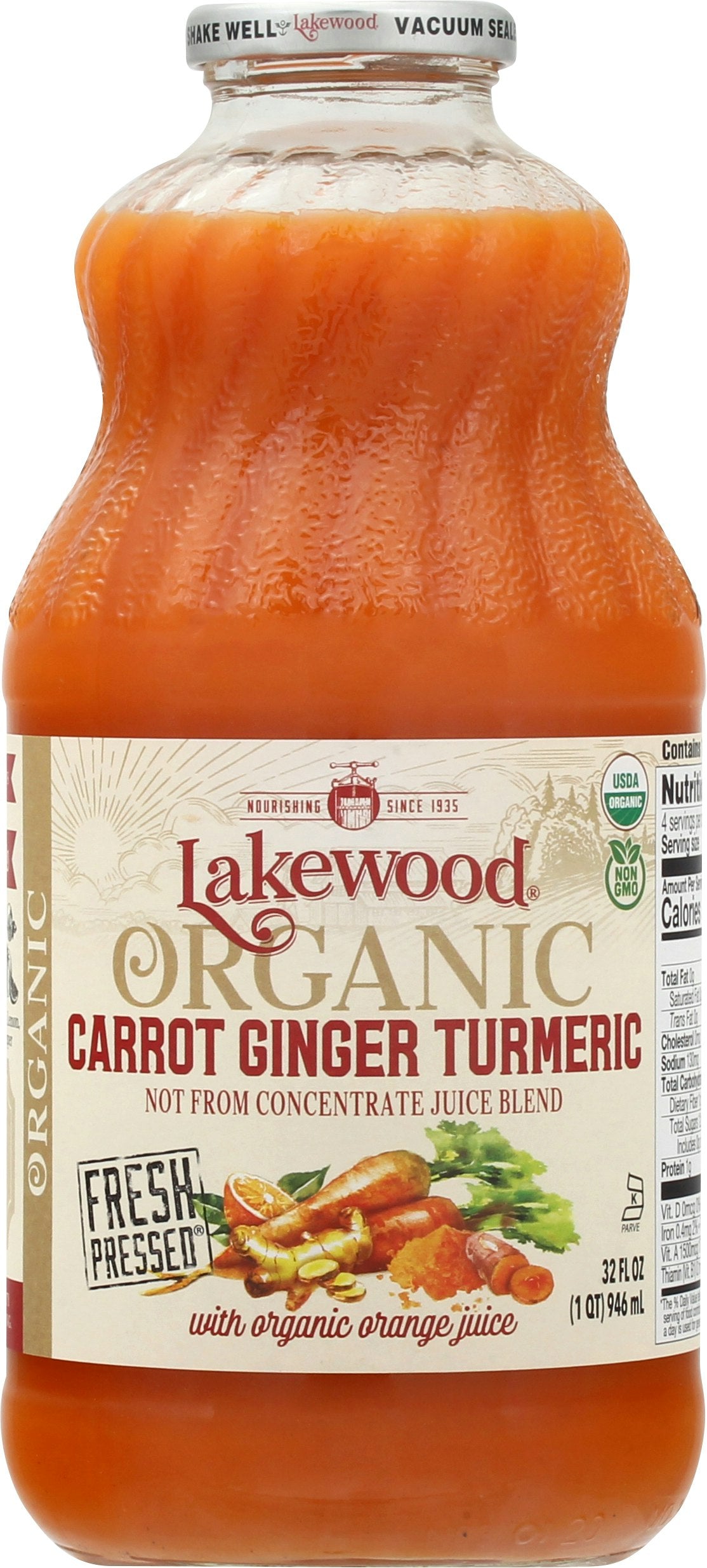 Lakewood Carrot Ginger Turmeric 32 Fl Oz (Pack of 6)